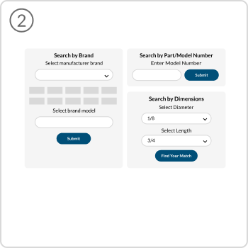2. Choose how you'd like to search: Brand, Model Number, or Size Measurements.